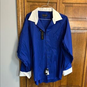 Royal Blue Button-Up Shirt with White Accents